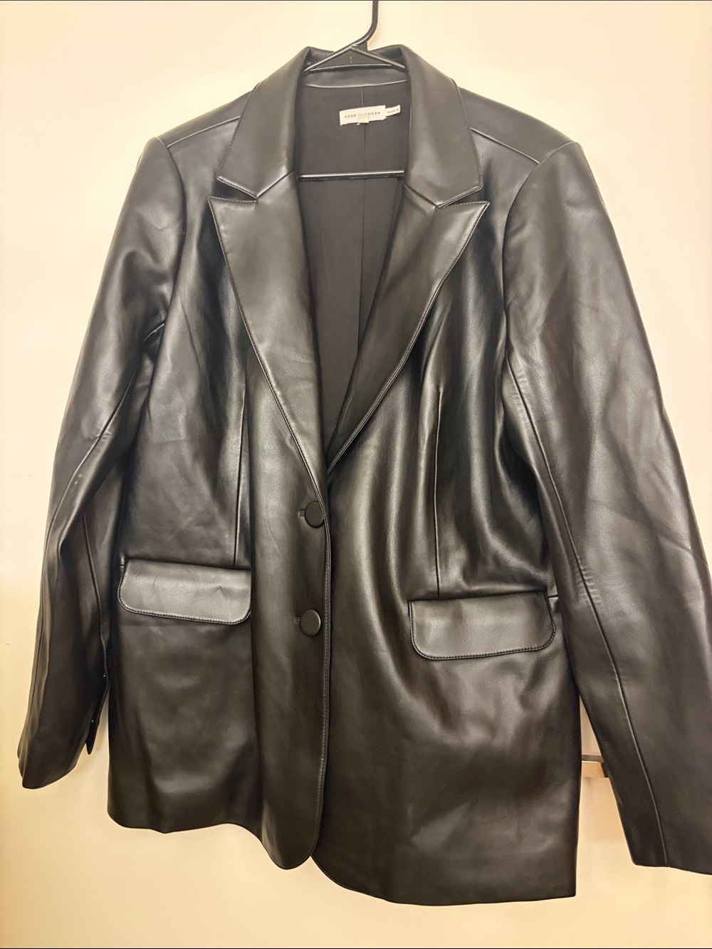 Good American Women’s Black Leather Blazer Jacket